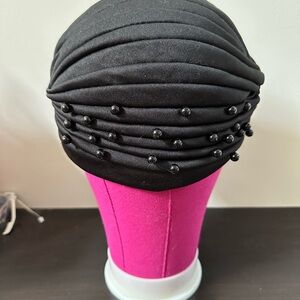 Elegant Black Beaded Women's Turban